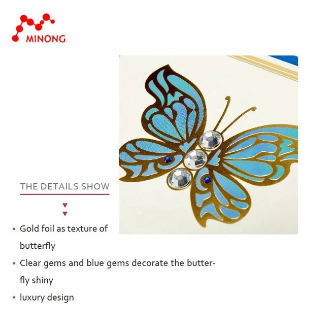 High Quality Foil Butterfly Thank You Cards, Handmade Greeting Cards with Gems 2